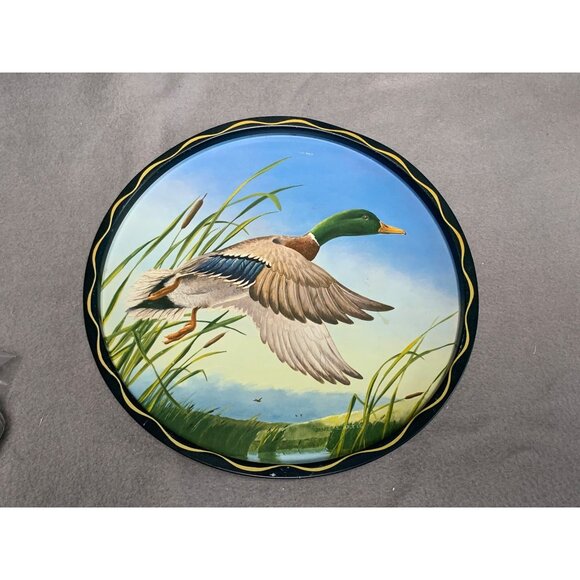 Vintage Metal Duck Themed Wall Decor Plate by James Artig 11" Round Nature Art - Picture 12 of 13